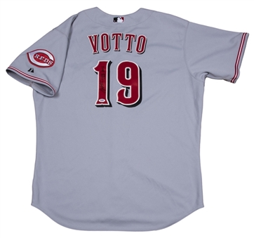 2012 Joey Votto Game Used & Signed/Inscribed Cincinnati Reds Road Jersey (PSA/DNA) 